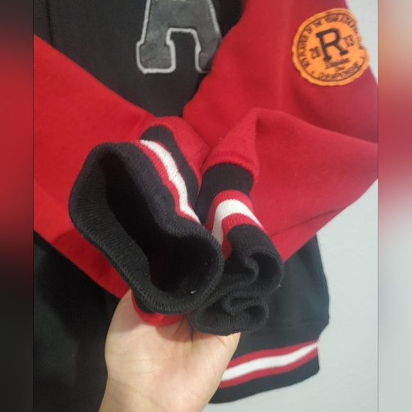 Riflessi Juniors Varsity Fleece Bomber Jacket S Snapped Black/ Red Cotton Blend - Picture 7 of 16